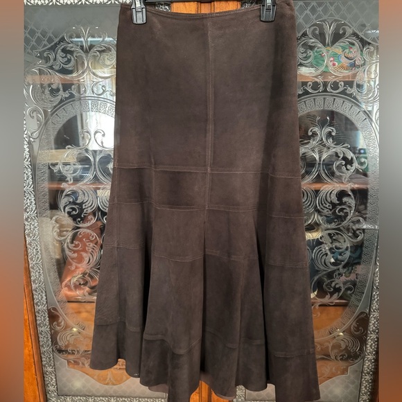 Chocolate Brown Suede Leather Skirt - Picture 1 of 8